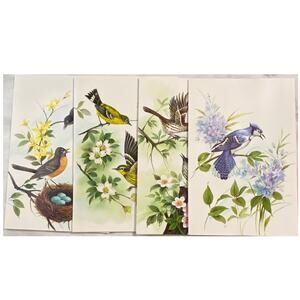 Lot 4 Vtg MCM Birthday Card USA 1970s Embossed Ornithologist Bird Winged Classic